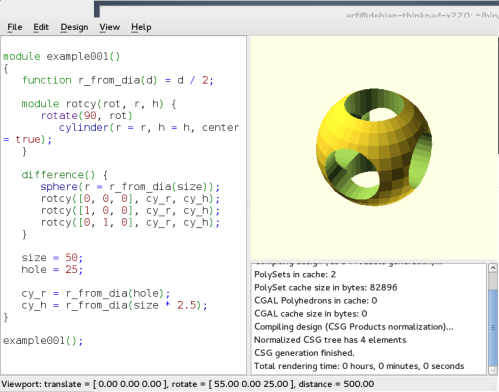 Esempio di produzione di una forma geometrica complessa con il software libero OpenSCAD.